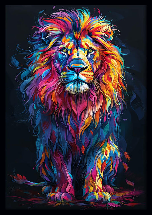 Vibrant Rainbow Lion Portrait – Colorful Animal Canvas Wall Art – T942 – AiPrintLab