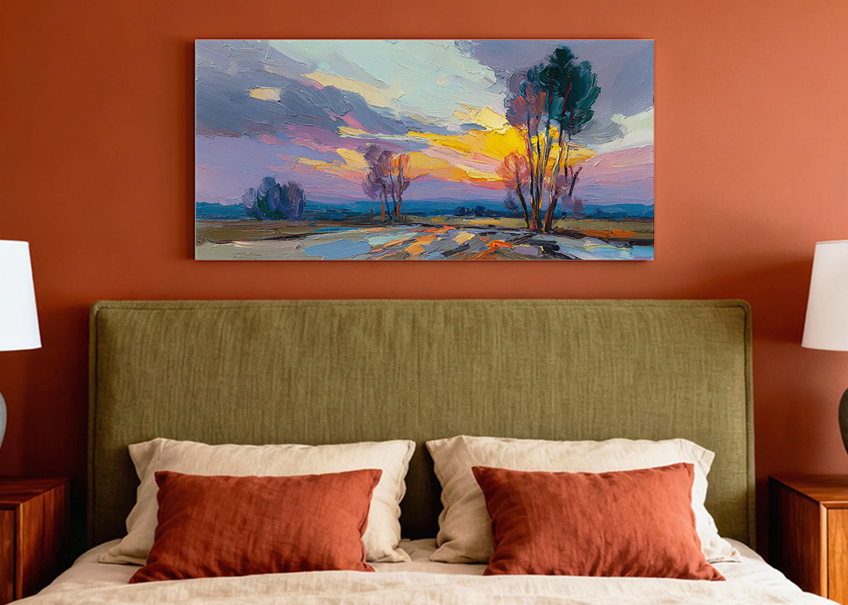 Vibrant Sunset Trees Landscape Canvas Wall Art – Single & 3 Panel Canvas – AI PRINT LAB