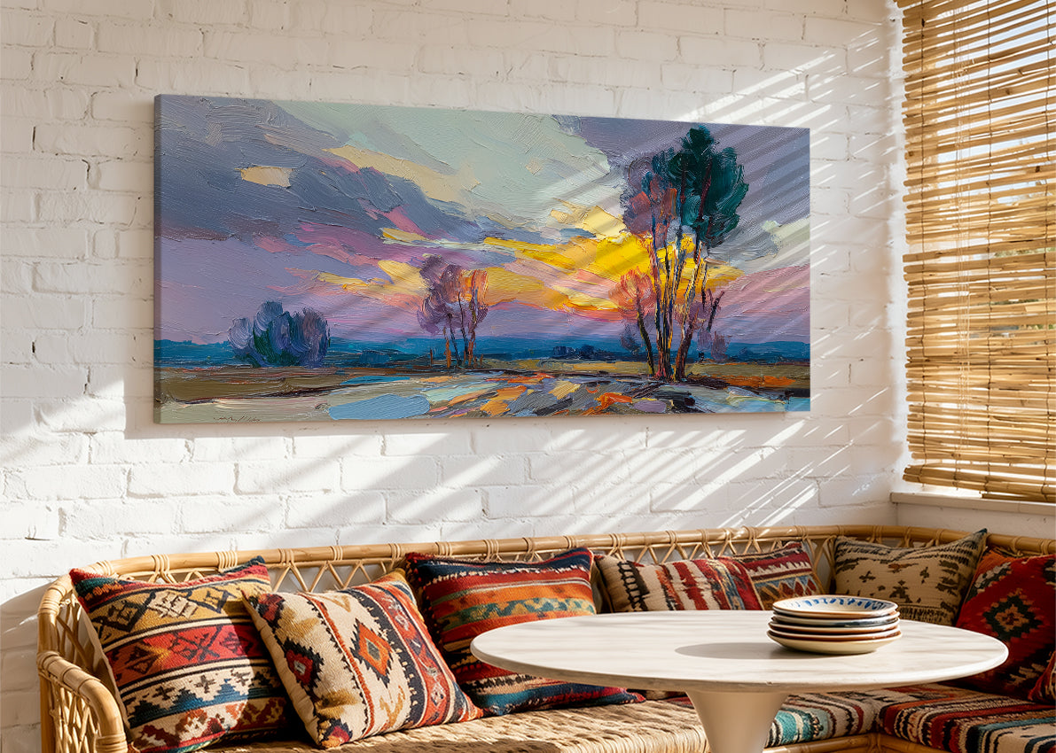 Vibrant Sunset Trees Landscape Canvas Wall Art – Single & 3 Panel Canvas – AI PRINT LAB