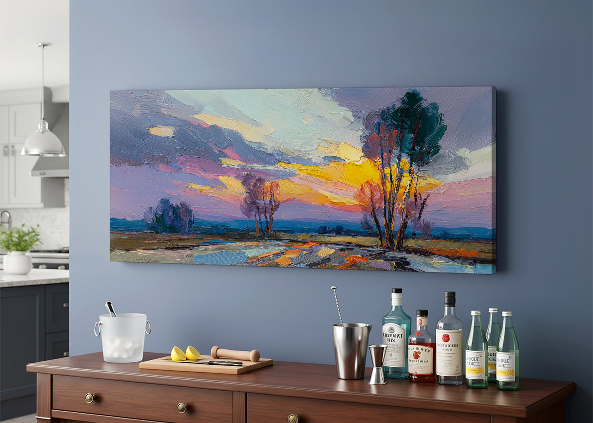 Vibrant Sunset Trees Landscape Canvas Wall Art – Single & 3 Panel Canvas – AI PRINT LAB