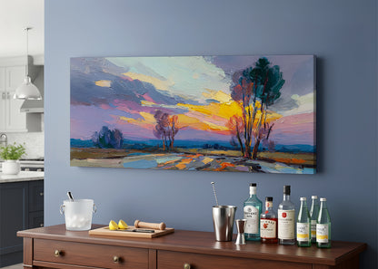 Vibrant Sunset Trees Landscape Canvas Wall Art – Single & 3 Panel Canvas – AI PRINT LAB