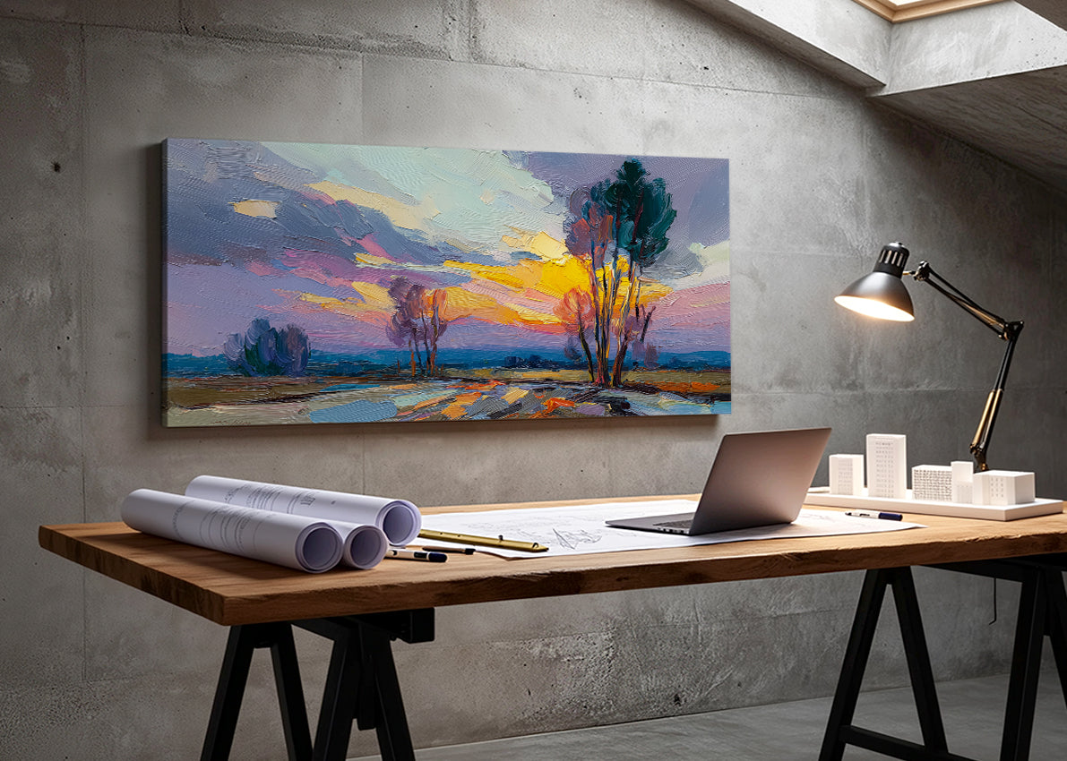 Vibrant Sunset Trees Landscape Canvas Wall Art – Single & 3 Panel Canvas – AI PRINT LAB