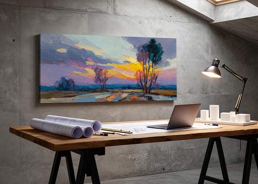 Vibrant Sunset Trees Landscape Canvas Wall Art – Single & 3 Panel Canvas – AI PRINT LAB