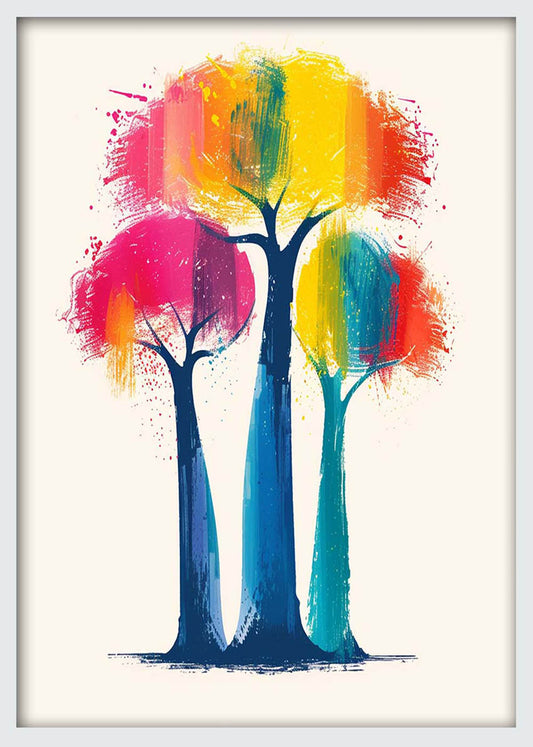 Vibrant Tree Trio – Colorful Abstract Nature Poster & Canvas Wall Art – T1132 – AiPrintLab