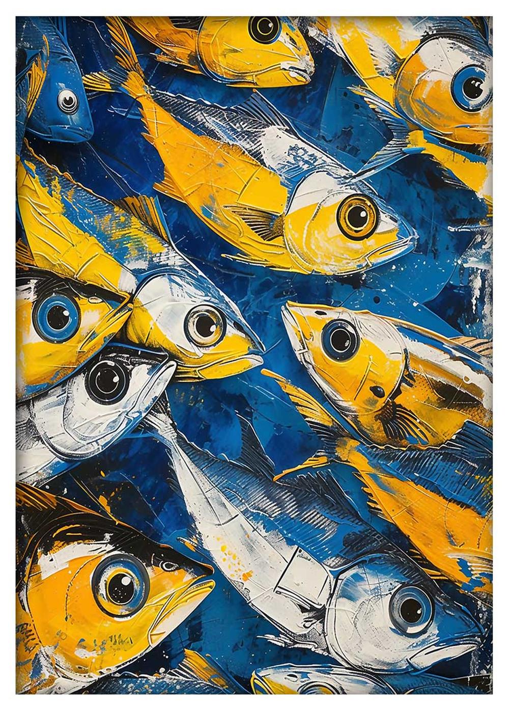 Vibrant Yellow and Blue Fish Pop Art Canvas Print & Poster – T670 – AiPrintLab