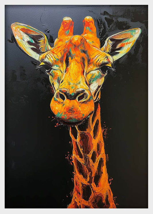 Vibrant Giraffe Canvas Wall Art & Poster Print | Bold Wildlife Painting on Black – T1358 – Aiprintlab