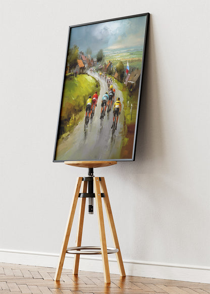 Village Road Cycling Poster & Canvas Art Print – Peloton Through Countryside Homes