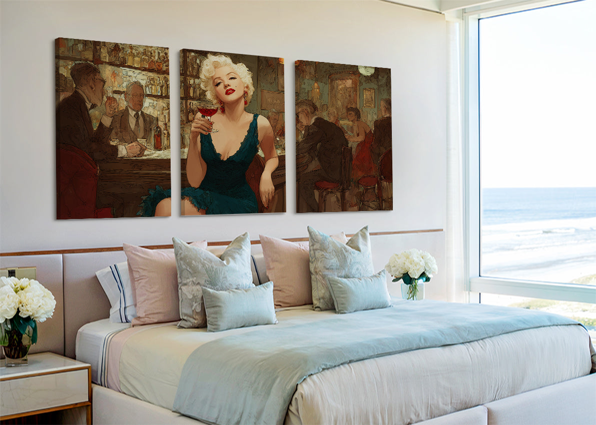 Vintage Cocktail Lounge Glamour Canvas – Single & 3 Panel Split – AI PRINT LAB
