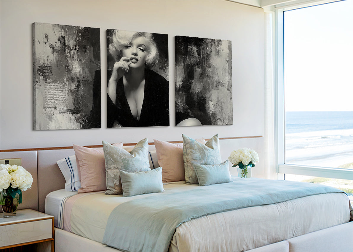 Vintage Glamour Monochrome Portrait Canvas – Single & 3 Panel Split – AI PRINT LAB