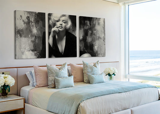 Vintage Glamour Monochrome Portrait Canvas – Single & 3 Panel Split – AI PRINT LAB