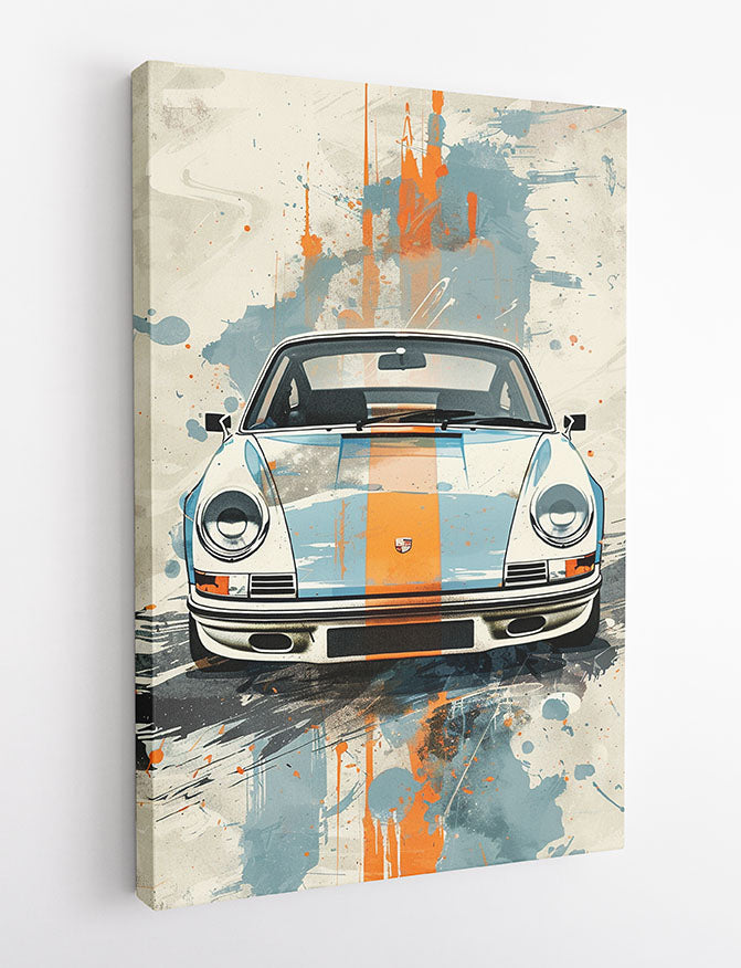 Vintage Porsche with Racing Stripe – Retro Car Canvas & Poster Wall Art – T1150 – AiPrintLab