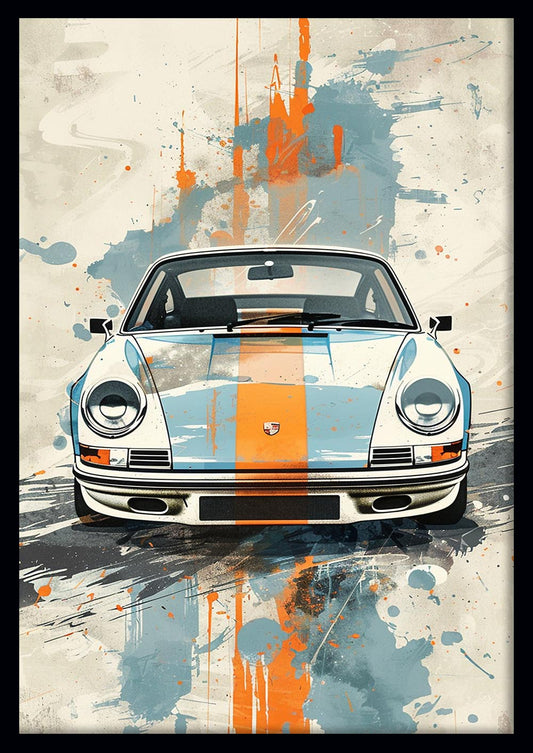 Vintage Porsche with Racing Stripe – Retro Car Canvas & Poster Wall Art – T1150 – AiPrintLab