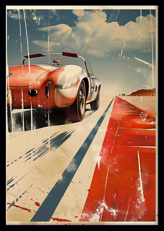 Vintage Red Race Car on Desert Road – Retro Speed Poster & Canvas Art – T837 – AiPrintLab