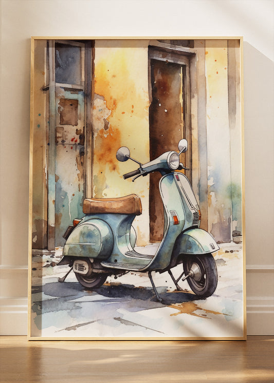 Vintage Scooter Watercolor Poster Canvas & Print – AI PRINT LAB