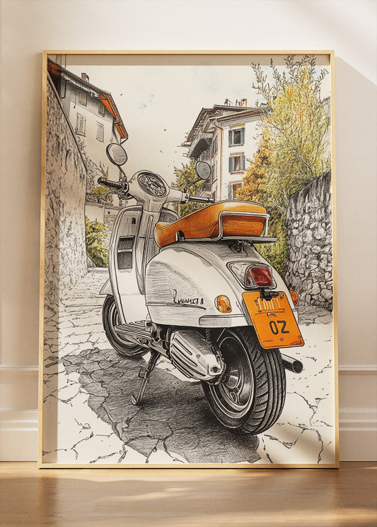 Vintage Vespa Scooter Street Poster Canvas & Print – AI PRINT LAB