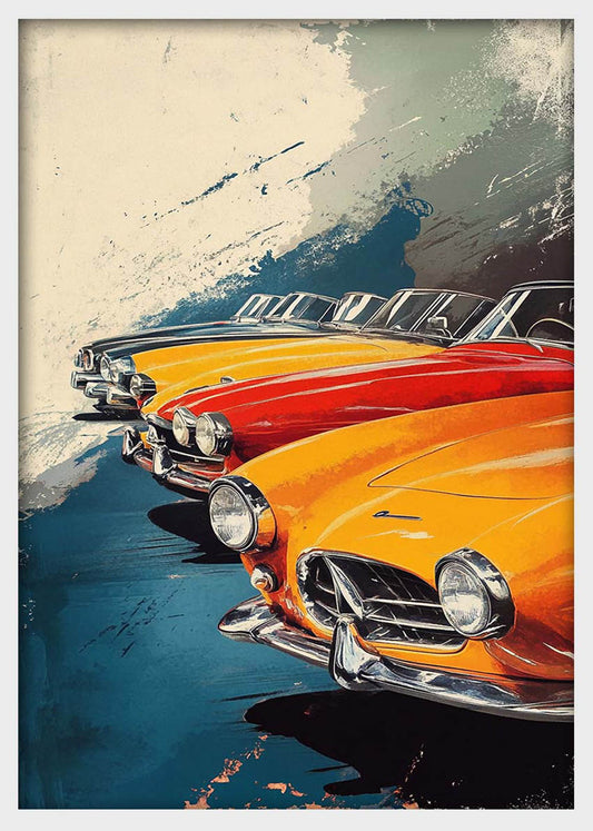 Vintage Convertible Cars Canvas Wall Art & Poster Print | Retro Classic Car Lineup Painting – T1339 – Aiprintlab