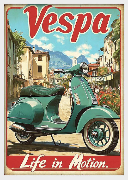 Vintage Vespa Scooter Canvas Wall Art & Poster Print | Retro Italian Travel Poster – T1349 – Aiprintlab