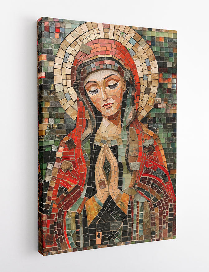 Virgin Mary Mosaic – Sacred Religious Art Canvas & Poster Print – T1413 –
