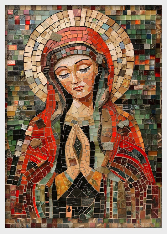 Virgin Mary Mosaic – Sacred Religious Art Canvas & Poster Print – T1413 –