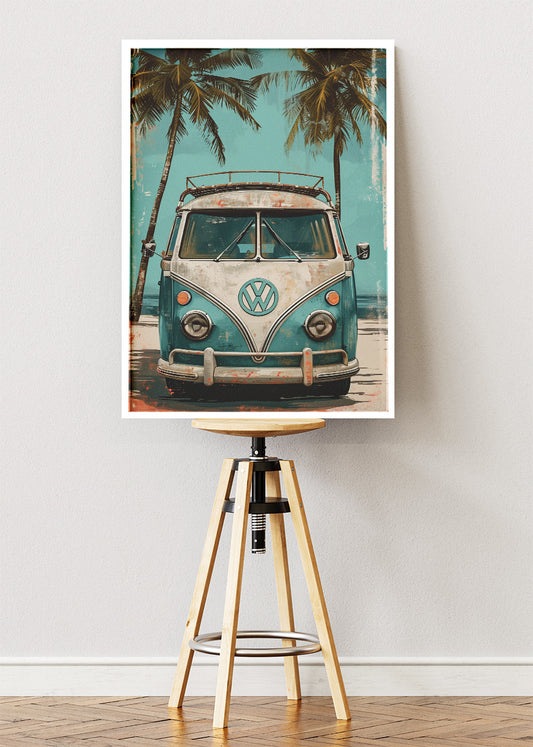 Volkswagen Camper Van Beach Art Poster & Canvas Print – Vintage Surf Bus Coastal Wall Decor