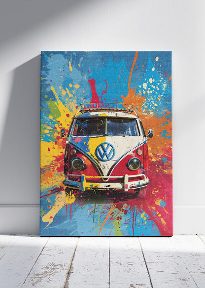 Volkswagen Camper Van Color Splash Art Poster & Canvas Print – Retro VW Bus Wall Art