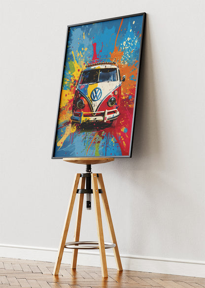 Volkswagen Camper Van Color Splash Art Poster & Canvas Print – Retro VW Bus Wall Art