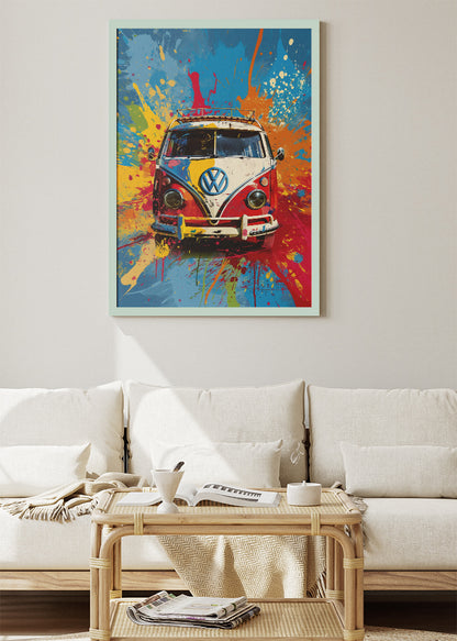 Volkswagen Camper Van Color Splash Art Poster & Canvas Print – Retro VW Bus Wall Art