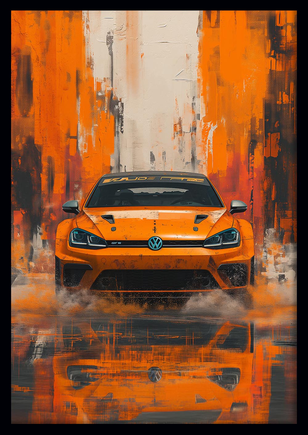 Volkswagen GTI Racing Art – Orange Sports Car Canvas Wall Art & Poster Print – T1196 – AiPrintLab