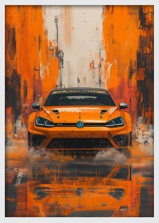Volkswagen GTI Racing Art – Orange Sports Car Canvas Wall Art & Poster Print – T1196 – AiPrintLab