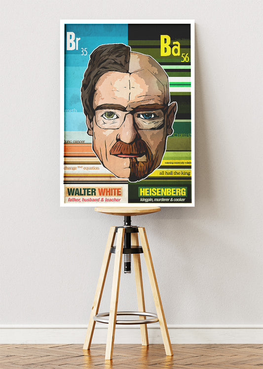 Walter White vs Heisenberg Split Portrait Wall Art Poster & Canvas Print