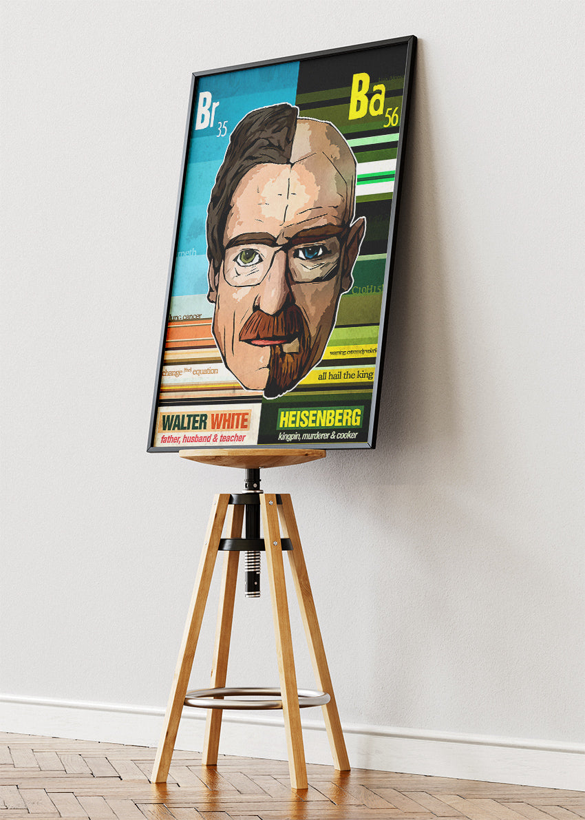 Walter White vs Heisenberg Split Portrait Wall Art Poster & Canvas Print