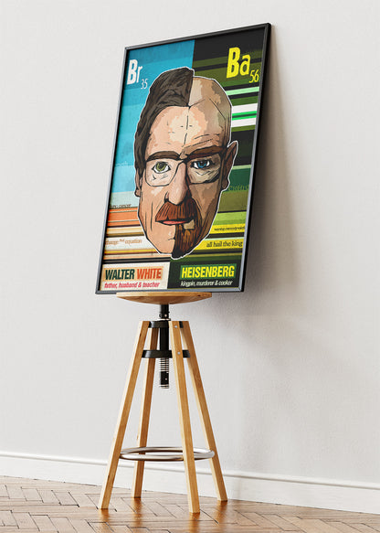 Walter White vs Heisenberg Split Portrait Wall Art Poster & Canvas Print