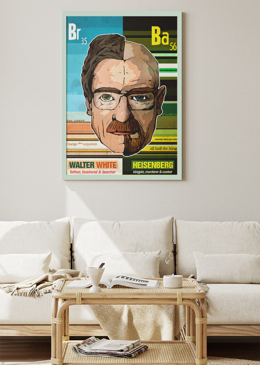 Walter White vs Heisenberg Split Portrait Wall Art Poster & Canvas Print