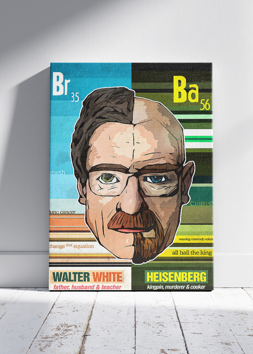 Walter White vs Heisenberg Split Portrait Wall Art Poster & Canvas Print