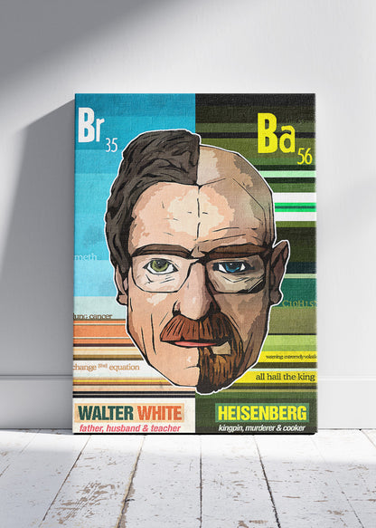 Walter White vs Heisenberg Split Portrait Wall Art Poster & Canvas Print