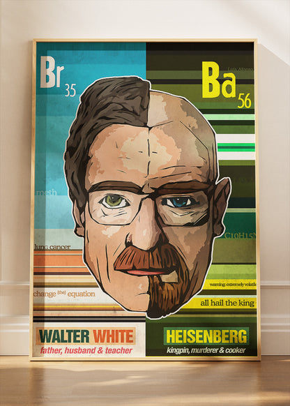 Walter White vs Heisenberg Split Portrait Wall Art Poster & Canvas Print
