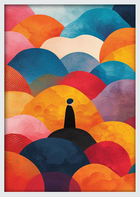 Wanderer in Color Hills – Abstract Landscape Silhouette Canvas & Poster Art – T1236 – AiPrintLab