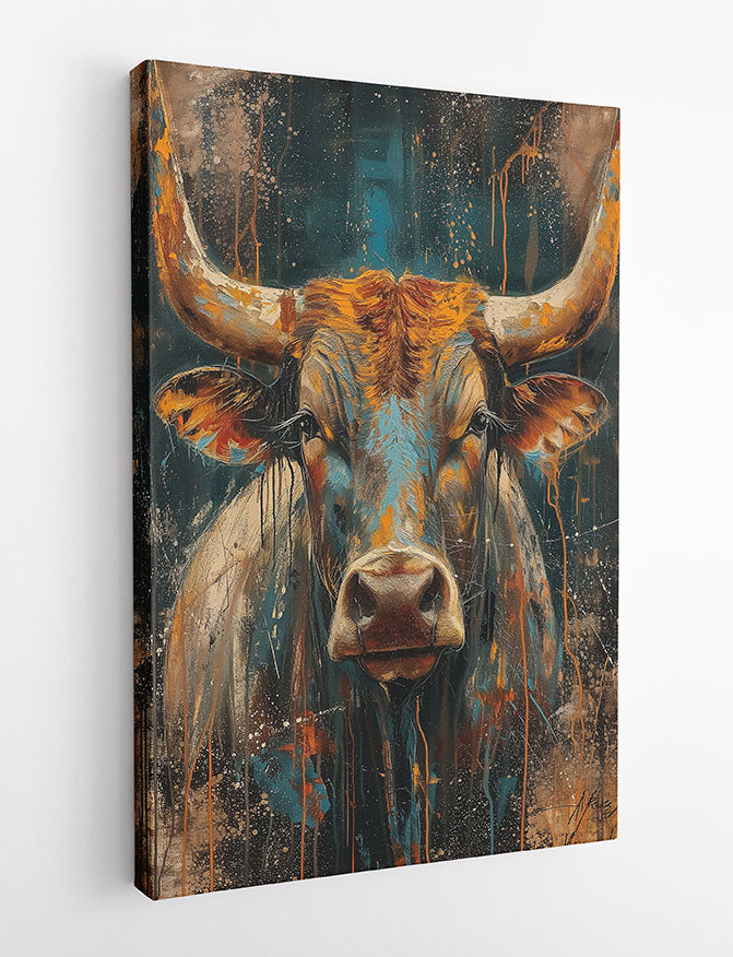 Warrior Bull – Bold Abstract Animal Portrait Canvas Art – T882 – AiPrintLab