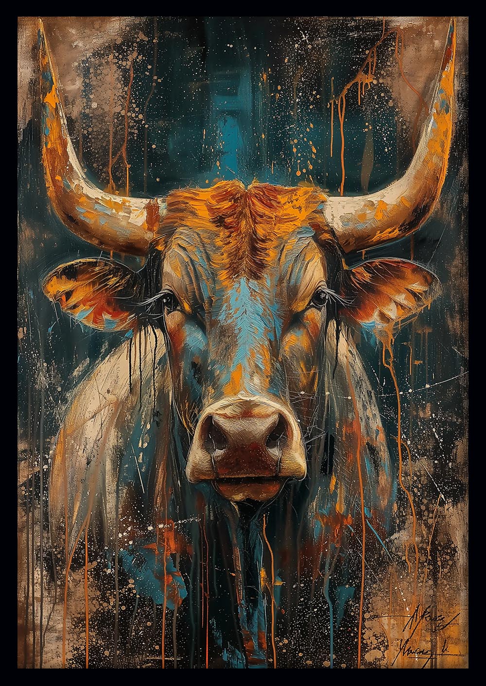Warrior Bull – Bold Abstract Animal Portrait Canvas Art – T882 – AiPrintLab