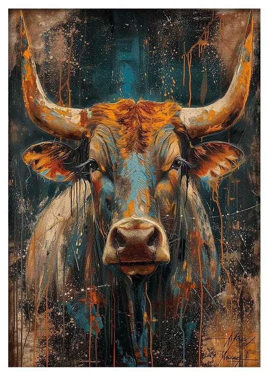 Warrior Bull – Bold Abstract Animal Portrait Canvas Art – T882 – AiPrintLab