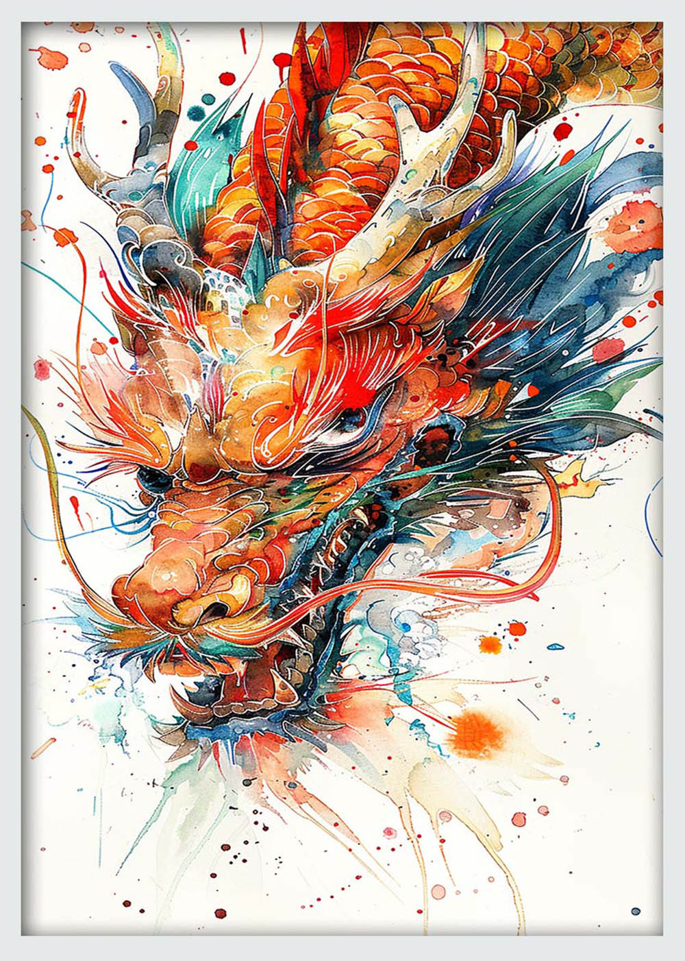 Watercolor Dragon Fury – Fiery Asian Mythology Canvas Art & Poster Print – T1054 – AiPrintLab