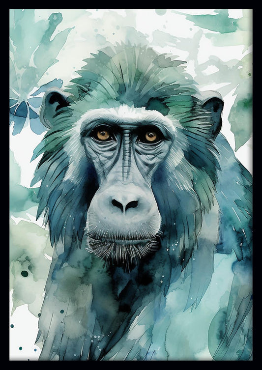 Watercolor Monkey Portrait Canvas Art Print – T502 – AiPrintLab