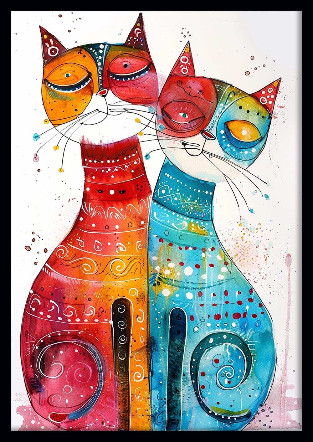 Whimsical Colorful Cats – Playful Abstract Feline Canvas & Poster Print – T993 – AiPrintLab