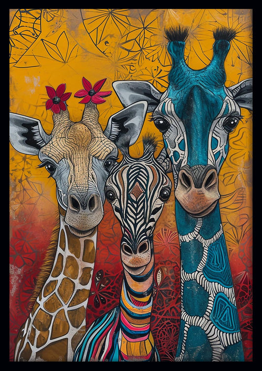 Whimsical Giraffes & Zebra Pop Art Canvas Art & Poster – T647 – AiPrintLab