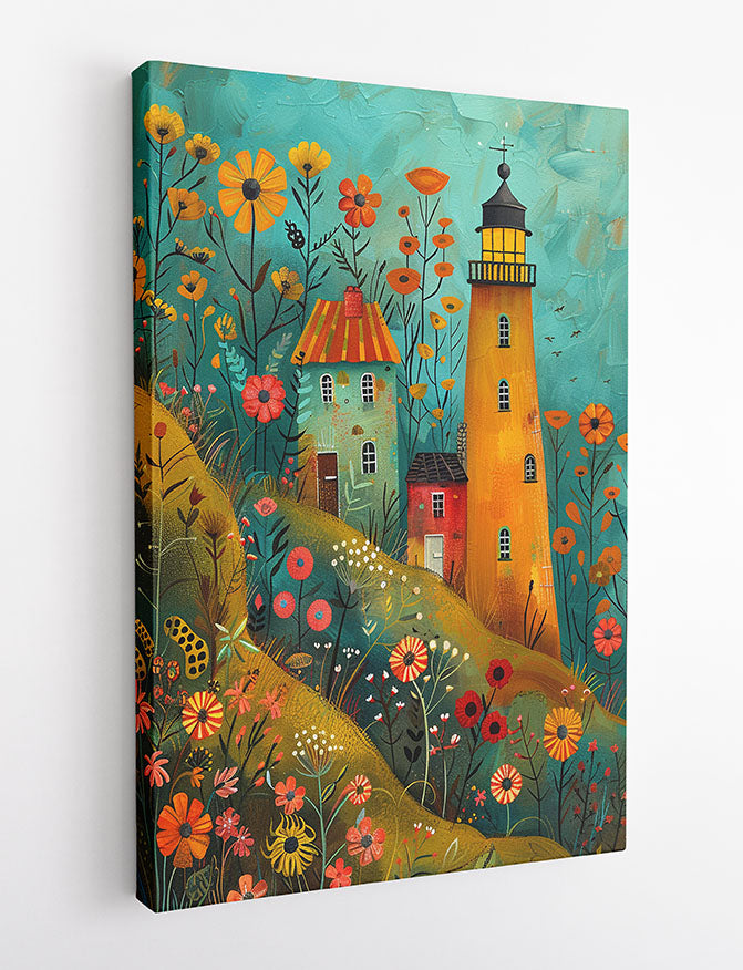 Whimsical Lighthouse Village – Colorful Fantasy Landscape Canvas & Poster Wall Art – T1254 – AiPrintLab
