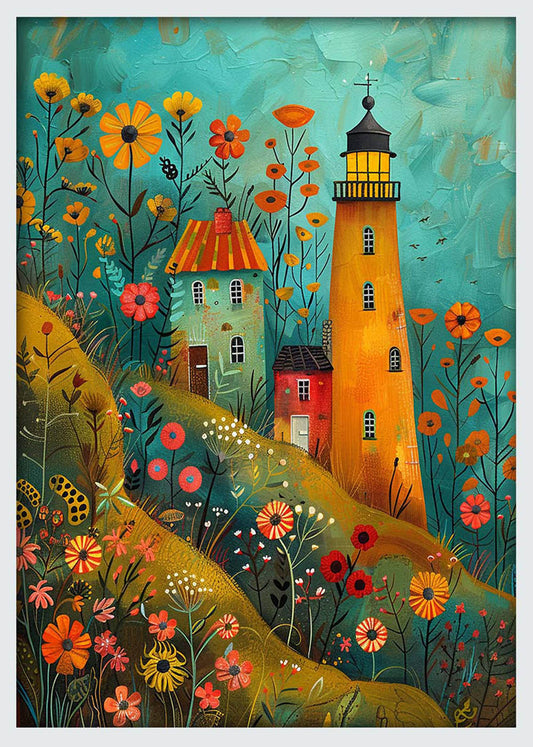 Whimsical Lighthouse Village – Colorful Fantasy Landscape Canvas & Poster Wall Art – T1254 – AiPrintLab