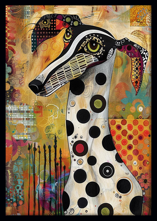 Whimsical Polka Dot Dog – Abstract Colorful Pup Canvas & Poster Art – T1242 – AiPrintLab