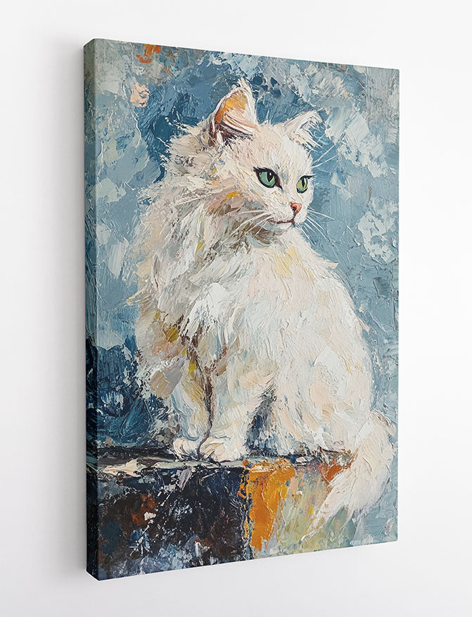 White Persian Cat Painting – Elegant Feline Canvas & Poster Wall Art – T1002 – AiPrintLab