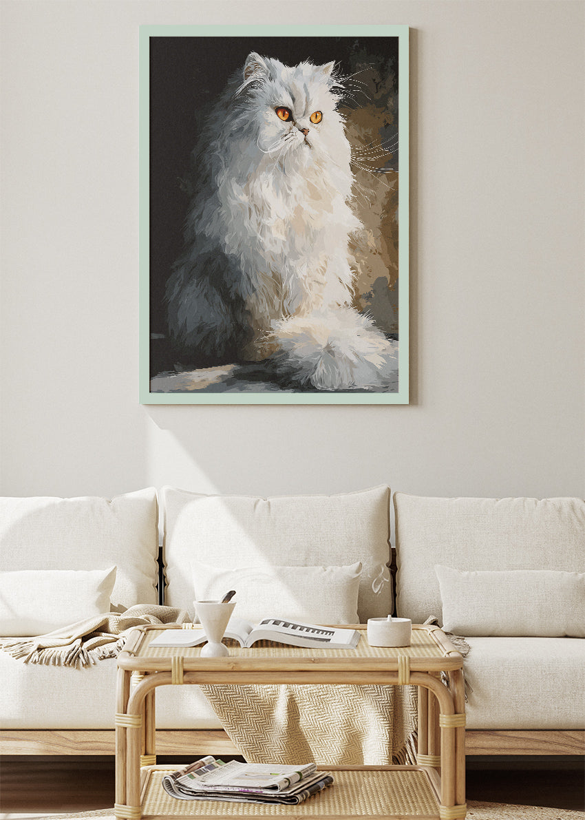 White Persian Cat Wall Art Print & Canvas – Elegant Modern Animal Artwork
