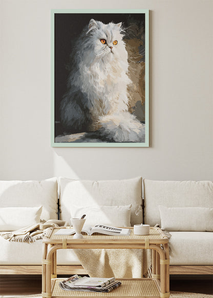 White Persian Cat Wall Art Print & Canvas – Elegant Modern Animal Artwork